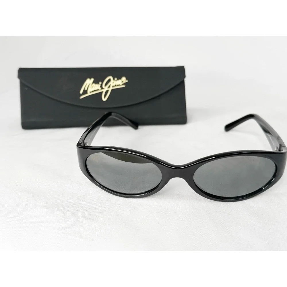 MAUI JIM MALIA MJ 125-02 Gloss Black W/ Grey POLARIZED Oval  SUNGLASSES NEW Case